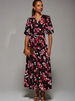 Puff Sleeve Jersey Maxi Dress, Red Spot
