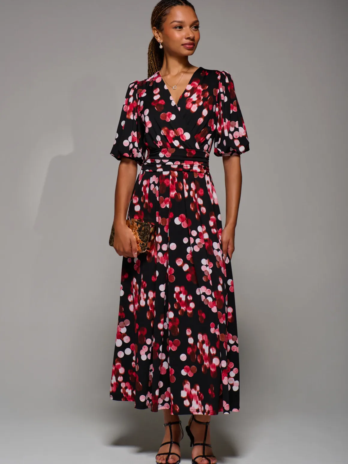 Puff Sleeve Jersey Maxi Dress, Red Spot