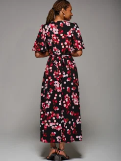 Puff Sleeve Jersey Maxi Dress, Red Spot