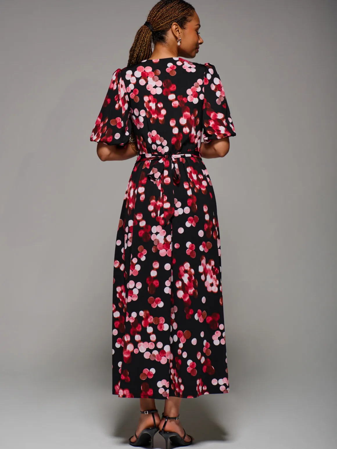 Puff Sleeve Jersey Maxi Dress, Red Spot