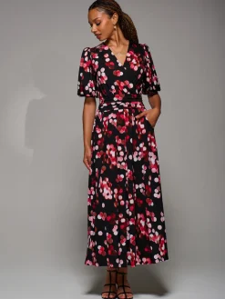 Puff Sleeve Jersey Maxi Dress, Red Spot