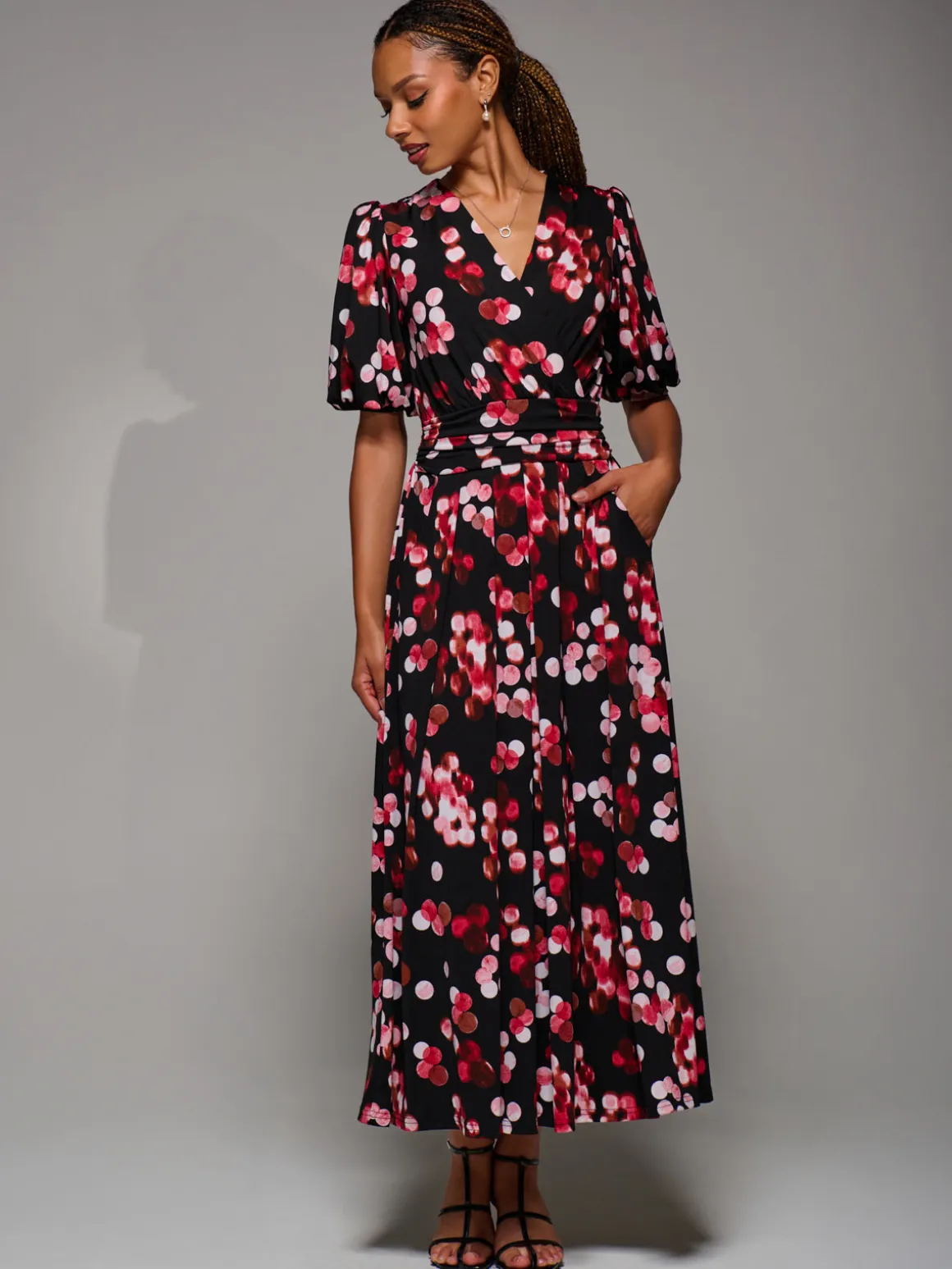 Puff Sleeve Jersey Maxi Dress, Red Spot