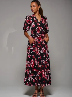 Puff Sleeve Jersey Maxi Dress, Red Spot