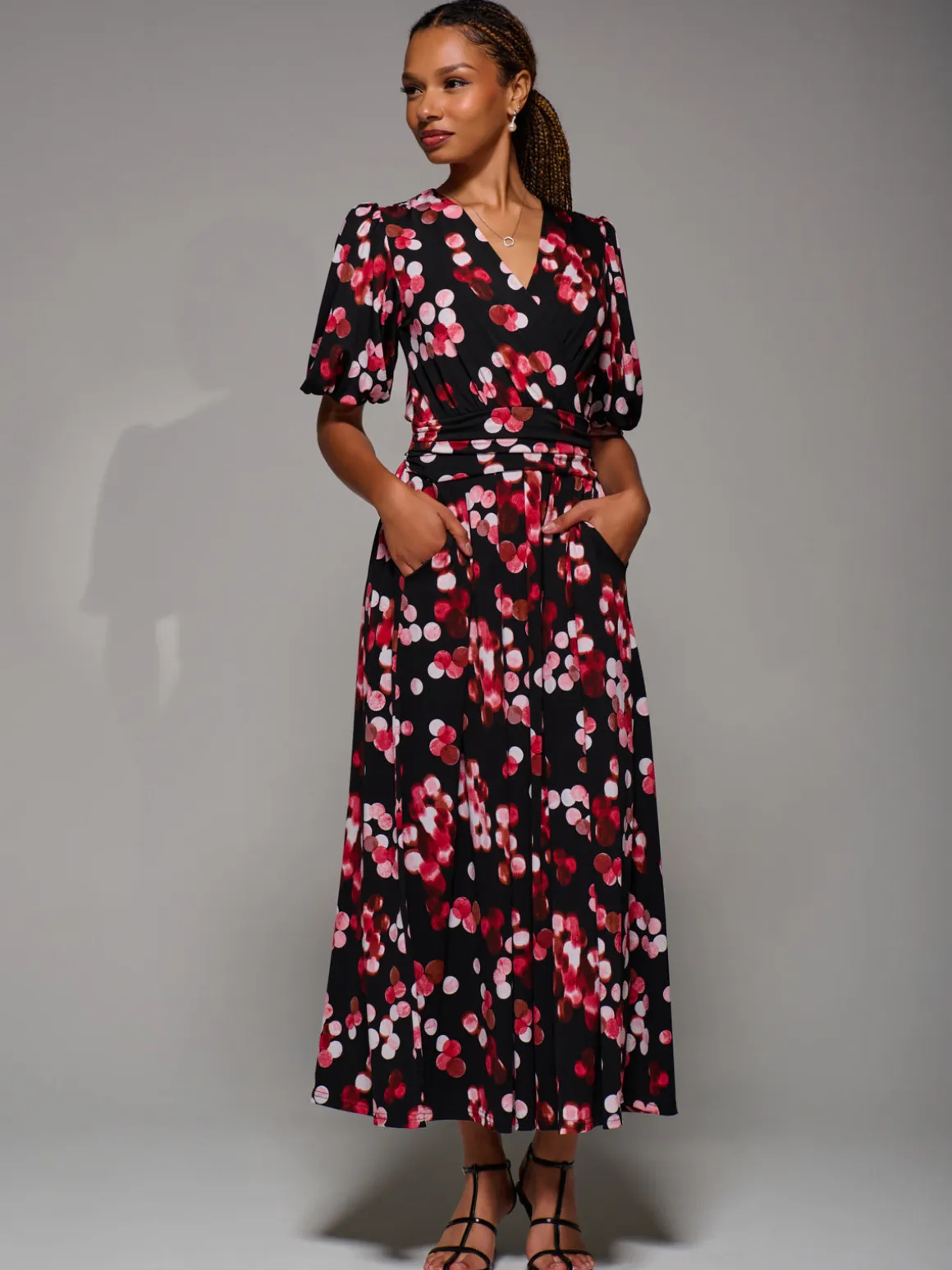 Puff Sleeve Jersey Maxi Dress, Red Spot