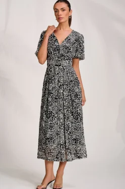 Puff Sleeve Printed Lace Maxi Dress, Black Animal