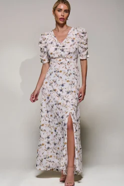 Puffy Sleeved Maxi Dress, Cream Floral