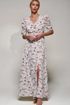 Puffy Sleeved Maxi Dress, Cream Floral
