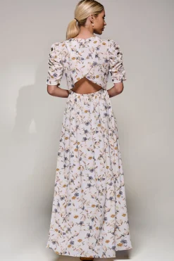 Puffy Sleeved Maxi Dress, Cream Floral