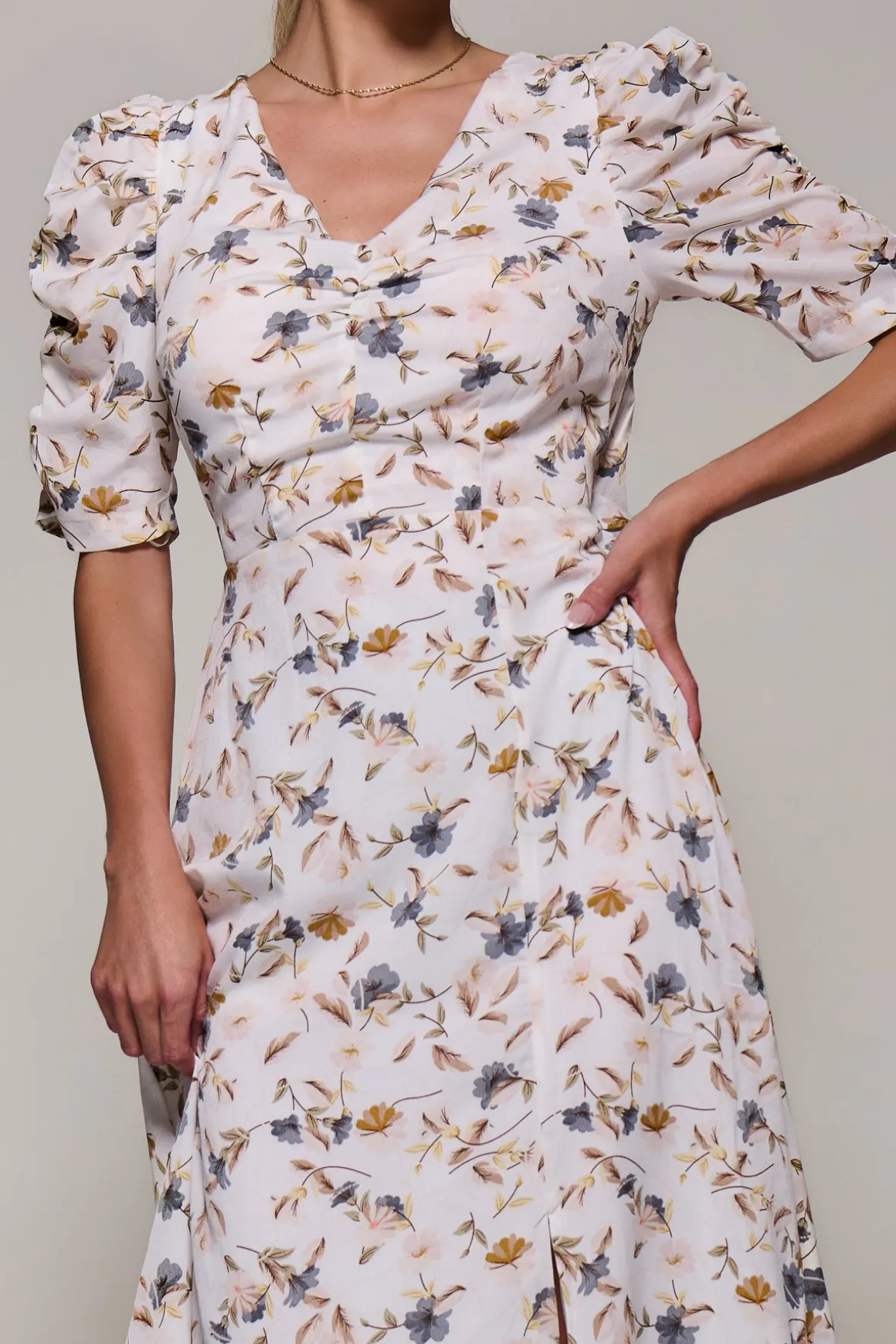 Puffy Sleeved Maxi Dress, Cream Floral
