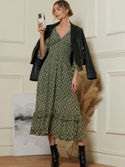 Qaiya Shirred Chiffon Maxi Dress, Green Floral