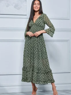 Qaiya Shirred Chiffon Maxi Dress, Green Floral