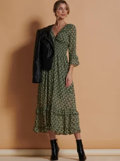 Qaiya Shirred Chiffon Maxi Dress, Green Floral