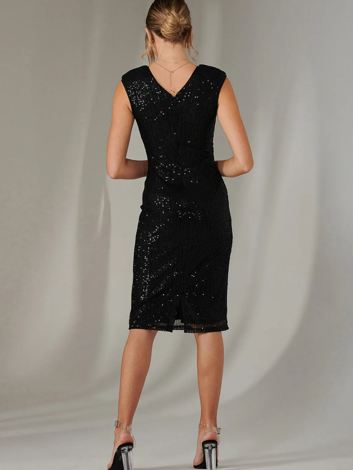Qaya Sequin V Neck Shift Dress, Black