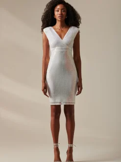 Qaya Sequin V Neck Shift Dress, White Multi