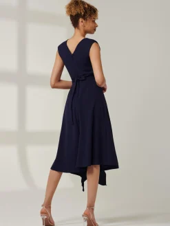 Qiana Ruffle Detail Midi Dress, Navy