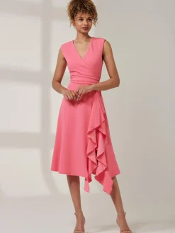 Qiana Ruffle Detail Midi Dress, Pink