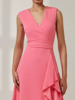 Qiana Ruffle Detail Midi Dress, Pink