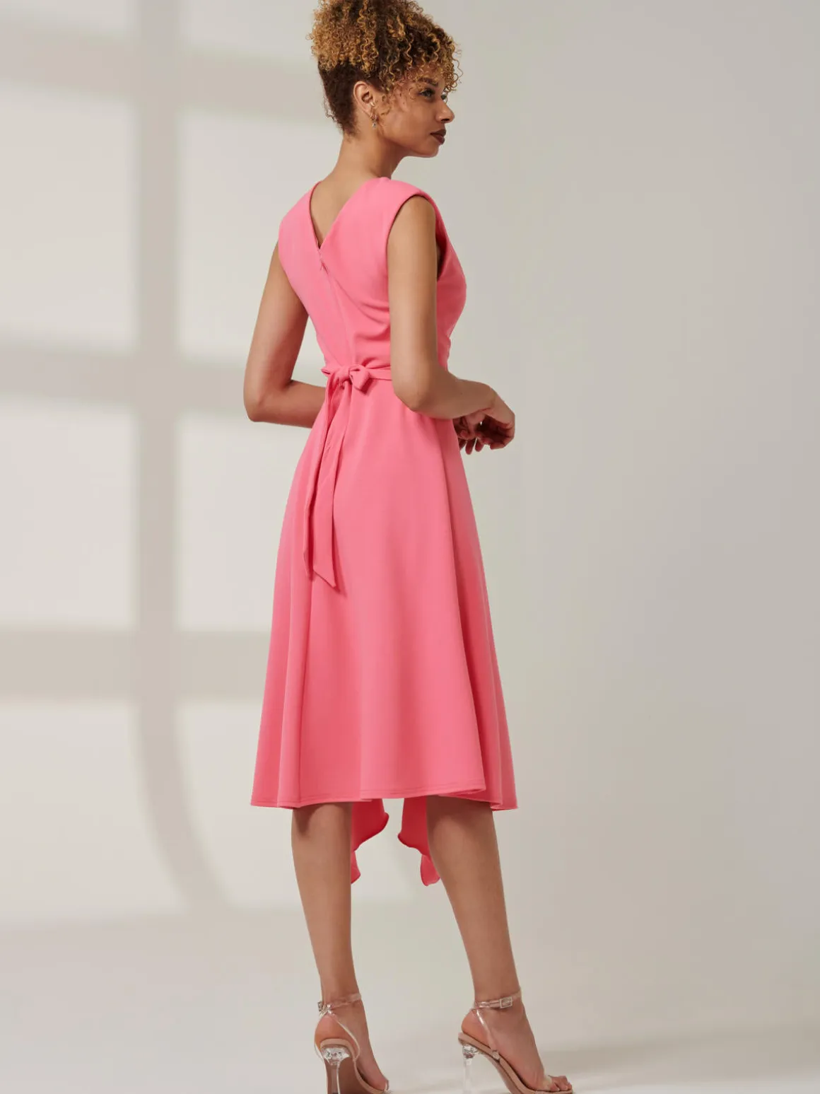 Qiana Ruffle Detail Midi Dress, Pink