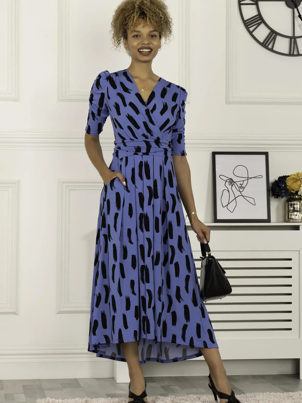 Quanna Stroke Print Jersey Maxi Dress, Royal Blue