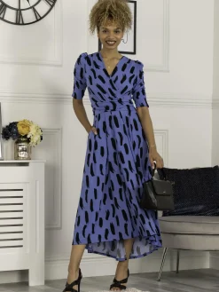 Quanna Stroke Print Jersey Maxi Dress, Royal Blue