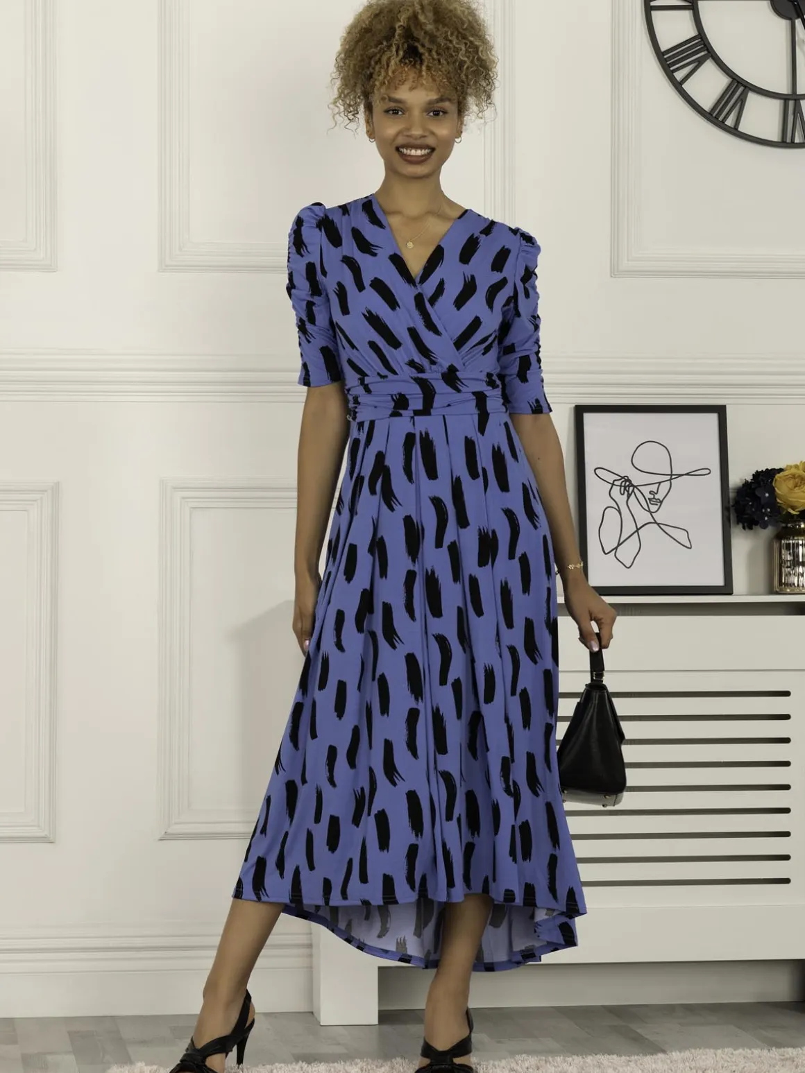 Quanna Stroke Print Jersey Maxi Dress, Royal Blue