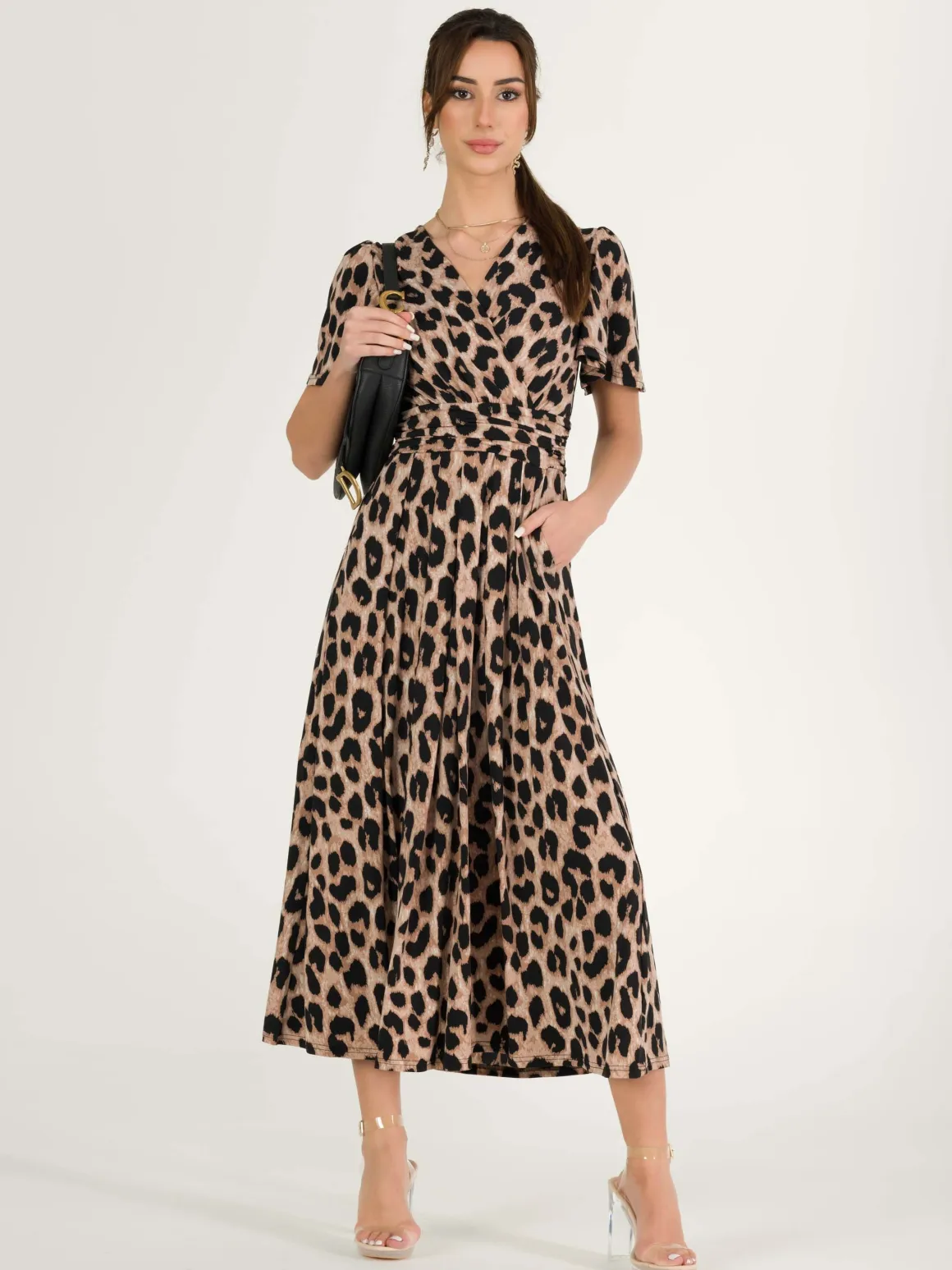 Quaya Animal Print Jersey Maxi Dress, Pink Animal