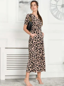 Quaya Animal Print Jersey Maxi Dress, Pink Animal