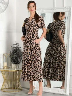 Quaya Animal Print Jersey Maxi Dress, Pink Animal