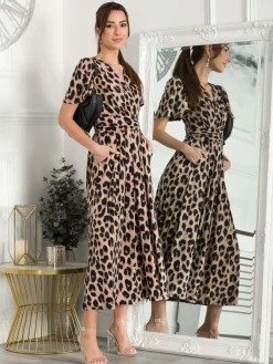 Quaya Animal Print Jersey Maxi Dress, Pink Animal