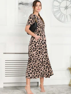 Quaya Animal Print Jersey Maxi Dress, Pink Animal