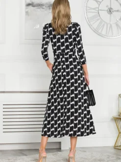 Quintella Jersey Side Split Maxi Dress, Black Geo