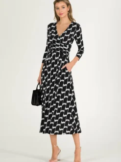 Quintella Jersey Side Split Maxi Dress, Black Geo