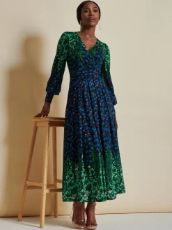 Quiyn Symmetrical Print Lace Maxi Dress, Blue Multi