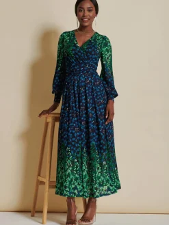 Quiyn Symmetrical Print Lace Maxi Dress, Blue Multi
