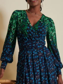 Quiyn Symmetrical Print Lace Maxi Dress, Blue Multi