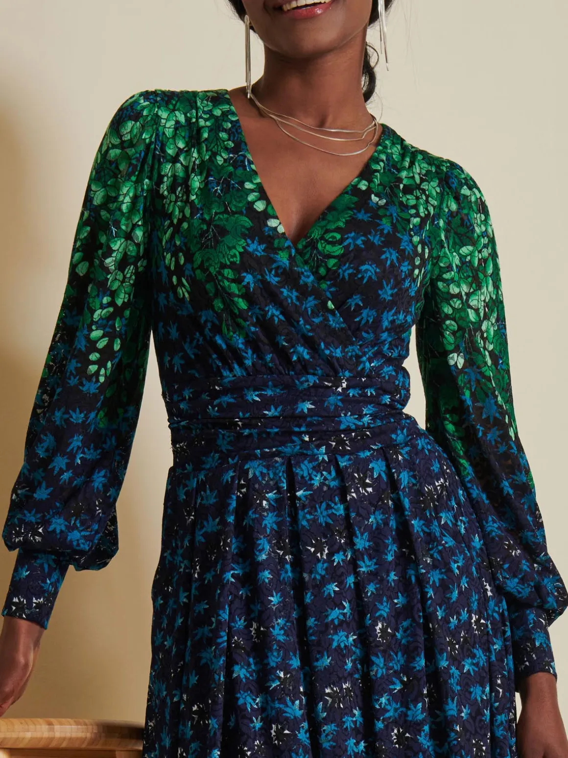 Quiyn Symmetrical Print Lace Maxi Dress, Blue Multi