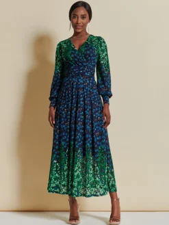 Quiyn Symmetrical Print Lace Maxi Dress, Blue Multi