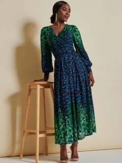 Quiyn Symmetrical Print Lace Maxi Dress, Blue Multi