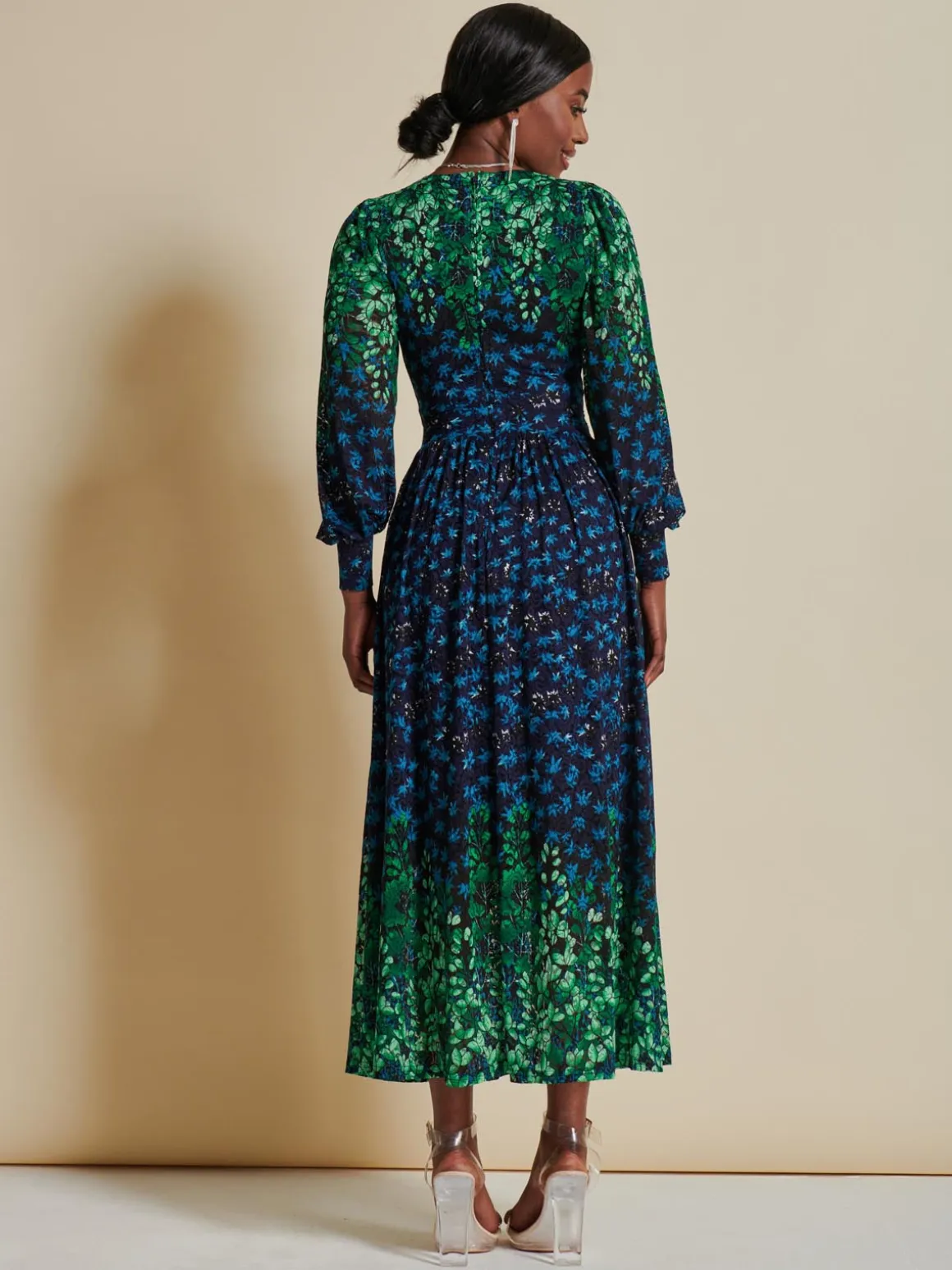 Quiyn Symmetrical Print Lace Maxi Dress, Blue Multi