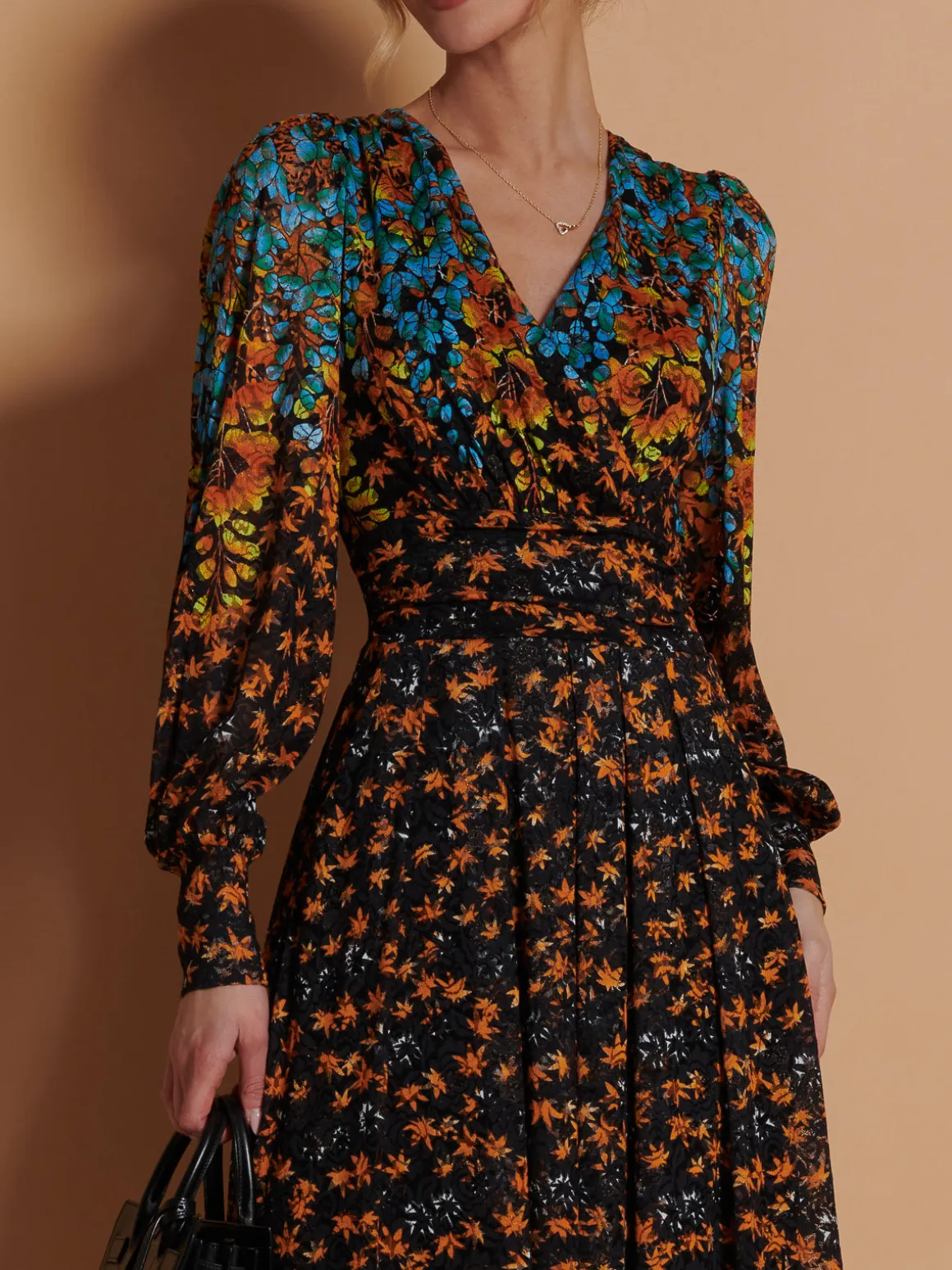 Quiyn Symmetrical Print Lace Maxi Dress, Orange Multi