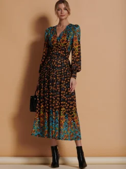 Quiyn Symmetrical Print Lace Maxi Dress, Orange Multi