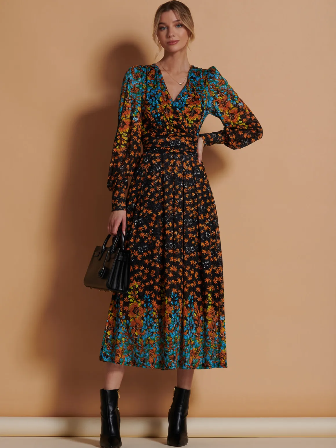 Quiyn Symmetrical Print Lace Maxi Dress, Orange Multi