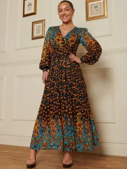 Quiyn Symmetrical Print Lace Maxi Dress, Orange Multi