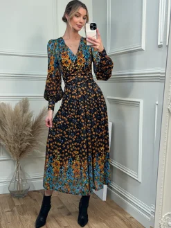 Quiyn Symmetrical Print Lace Maxi Dress, Orange Multi