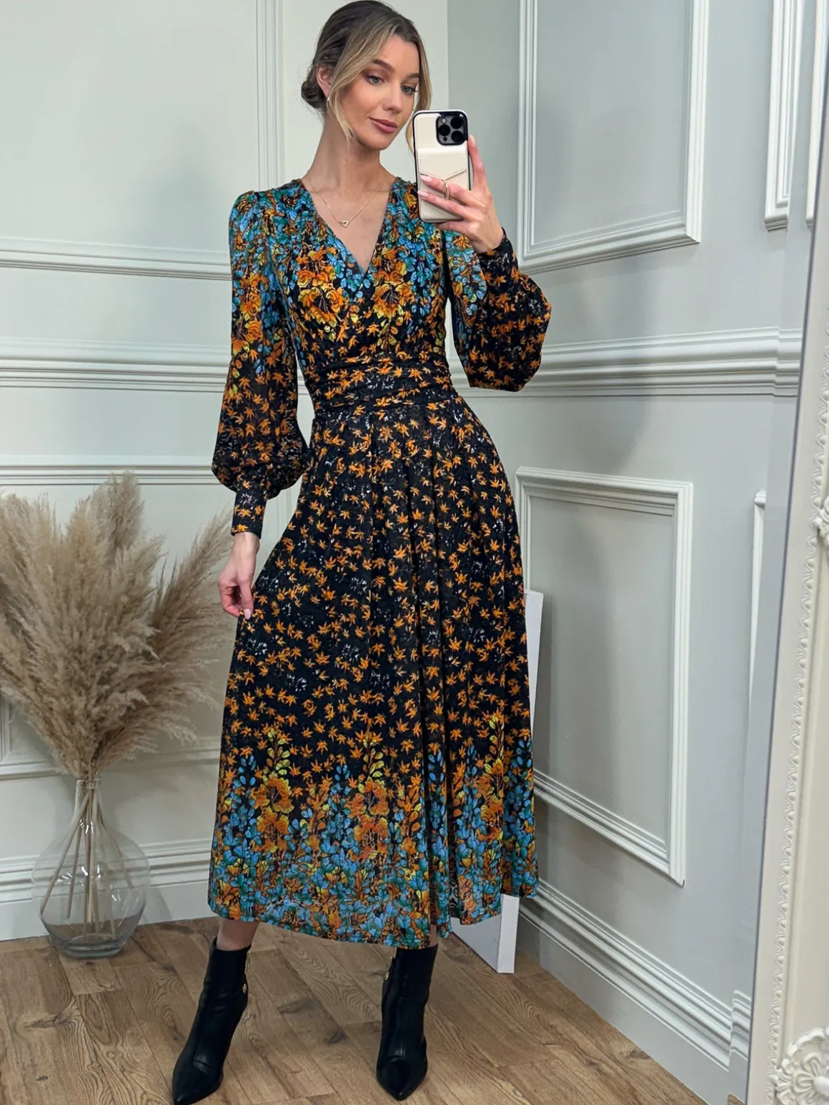Quiyn Symmetrical Print Lace Maxi Dress, Orange Multi