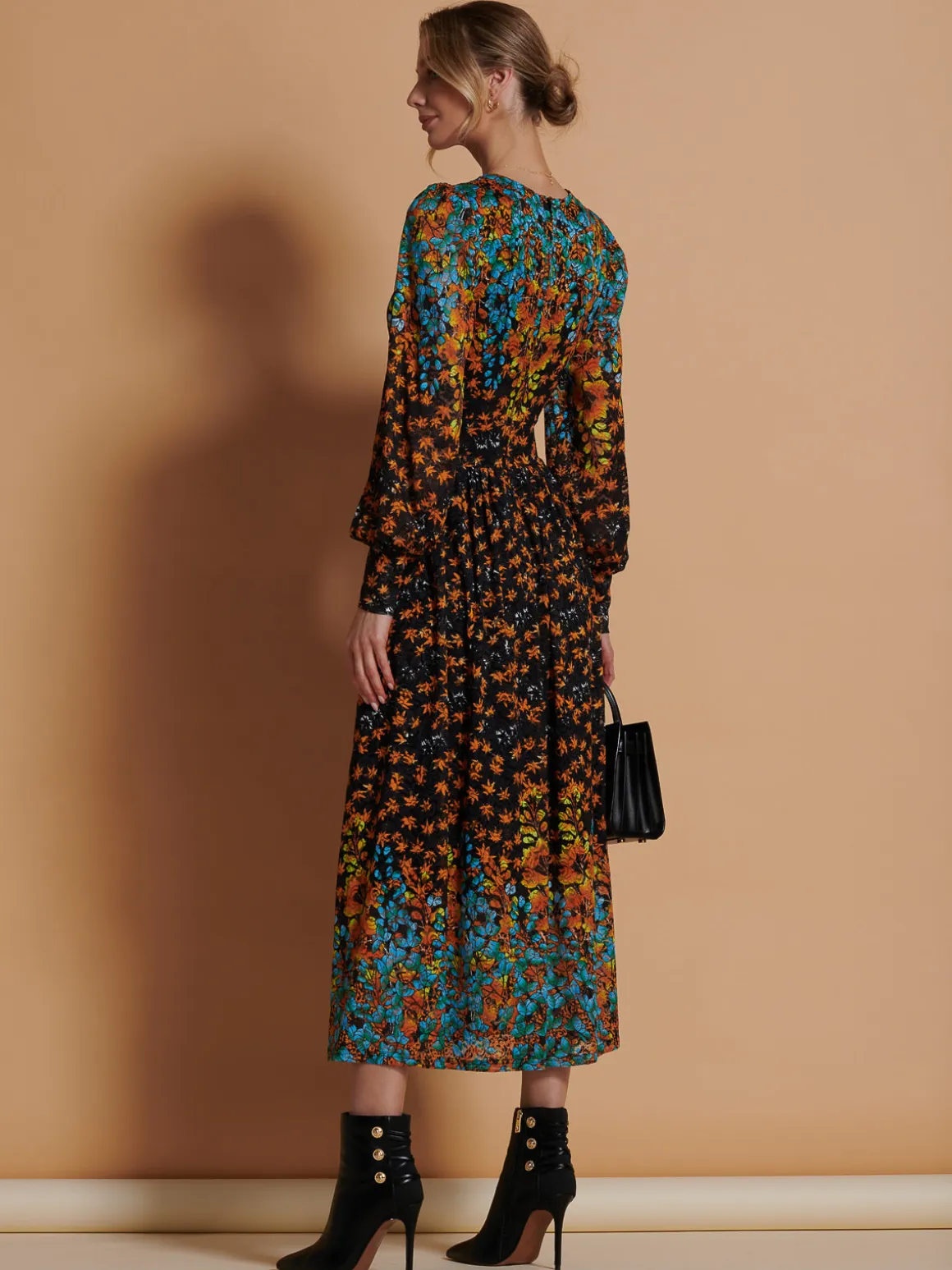 Quiyn Symmetrical Print Lace Maxi Dress, Orange Multi
