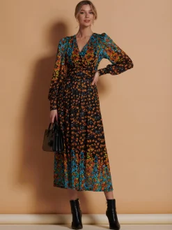 Quiyn Symmetrical Print Lace Maxi Dress, Orange Multi