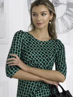Qyara Jersey Twist Bodycon Midi Dress, Green Geometric