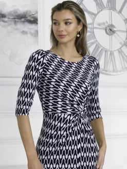 Qyara Jersey Twist Bodycon Midi Dress, Navy Geo