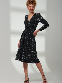 Rafella Long Sleeve Midi Dress, Black Spot